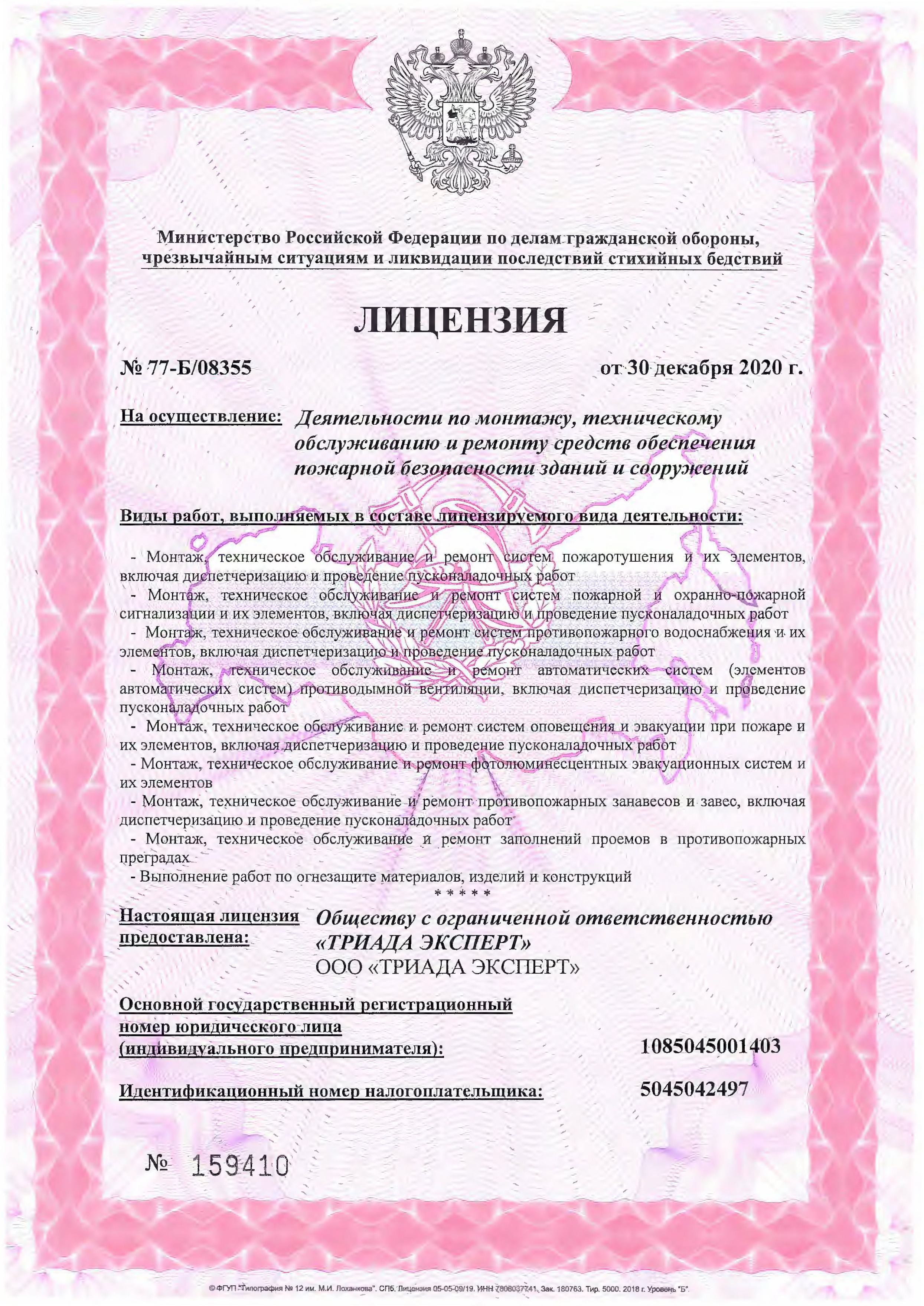 Лицензия МЧС Триада Эксперт, 1 стр